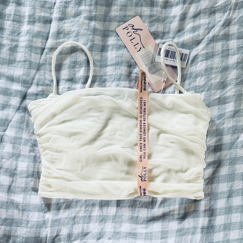 Oh Polly Ivory Ruched Mesh Cami Top
